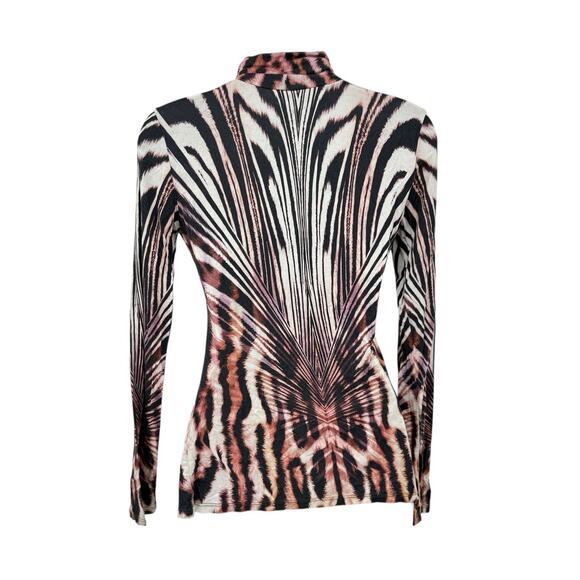 Boston Proper Bold Animal Print Turtleneck Top XS Long Sleeve Slim Fit Stretch - Picture 2 of 11